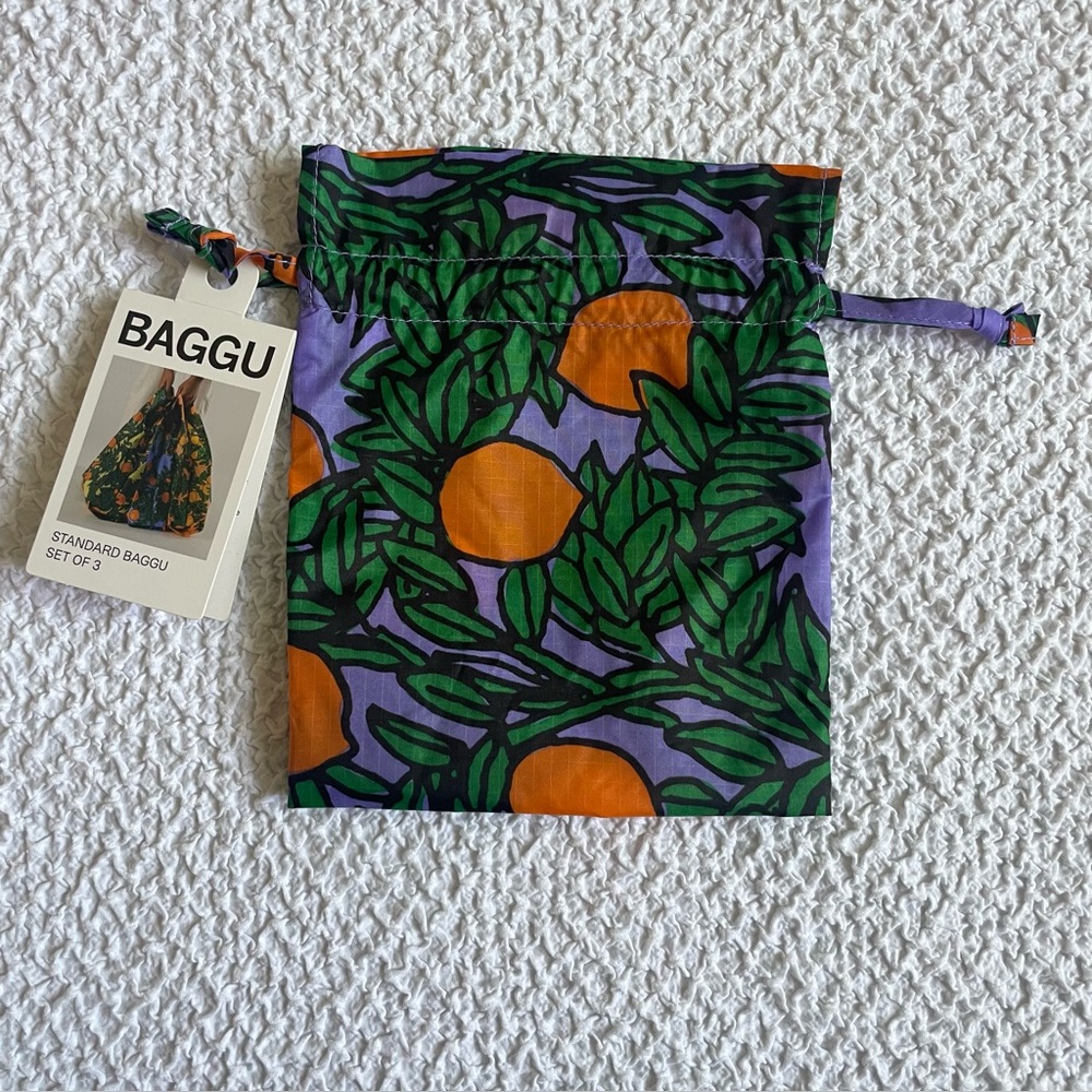 NWT Baggu Drawstring Pouch Orange Tree Periwinkle